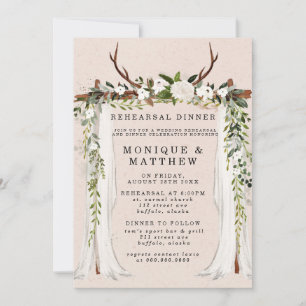Invitation Dîner de répétition Boho Deer Antlers White Canopy