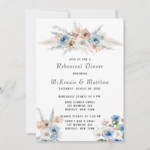 Invitation Dîner de répétition Boho Dusty Blue Pink Peony