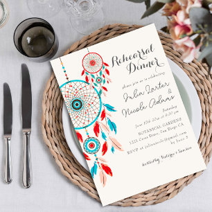 Invitation Dîner de répétition Boho Tribal plume attrape-rêve