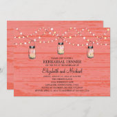 Invitation Dîner de répétition Bois rustique Jar et lumières (Devant / Derrière)