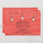 Invitation Dîner de répétition Bois rustique Jar et lumières (Devant / Derrière)