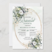 Invitation Dîner de répétition botanique moderne vert et or (Devant)