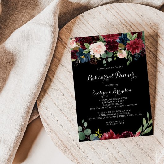 Invitation Dîner de répétition botanique noir rustique
