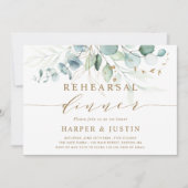 Invitation Dîner de répétition botanique or et vert (Devant)