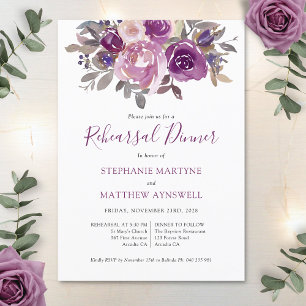 Invitation Dîner de répétition botanique Rose Dusty Mauve Pur