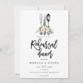 Invitation dîner de répétition botanique rose roses invitatio (Devant)