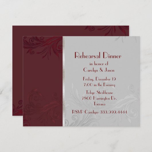 Invitation Dîner de répétition Bourgogne (Devant / Derrière)