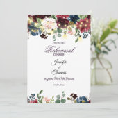 Invitation Dîner de répétition Burgundy & Bleu Anglais Fleurs (Debout devant)