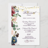 Invitation Dîner de répétition Burgundy & Bleu Anglais Fleurs (Dos)