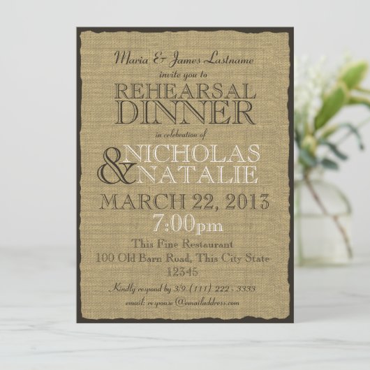 Invitation Dîner de répétition Burlap Look (Debout devant)