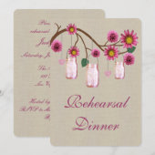 Invitation Dîner de répétition Burlap Rustic Pink Mason Jars (Devant / Derrière)