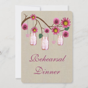 Invitation Dîner de répétition Burlap Rustic Pink Mason Jars