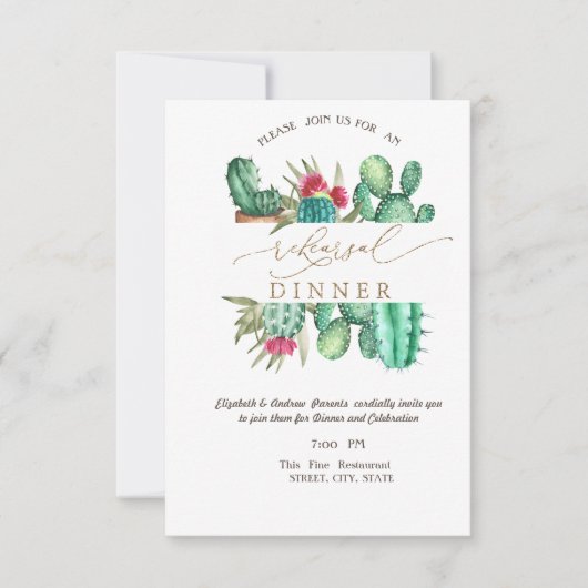 Invitation Dîner de répétition Cactus à points en aquarelle (Devant)