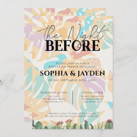 Invitation Dîner de répétition Cactus Tropical Palm Tree Dese (Devant / Derrière)