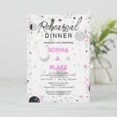 Invitation Dîner de répétition céleste noir et rose (Debout devant)