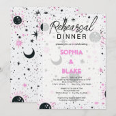 Invitation Dîner de répétition céleste noir et rose (Devant / Derrière)