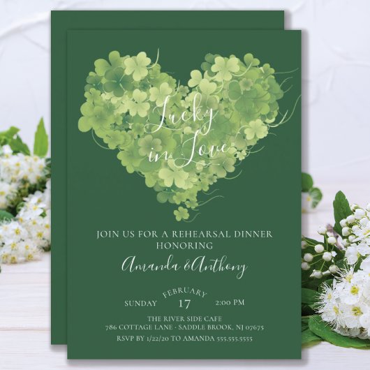 Invitation Dîner de répétition Chanceux en amour Cœur de trèf