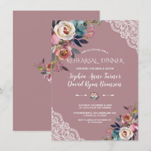 Invitation Dîner de répétition Chic Dusty Blue Dusty Rose Flo