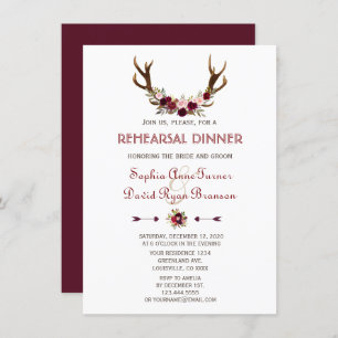 Invitation Dîner de répétition Chic Fall Marsala Floral Antle