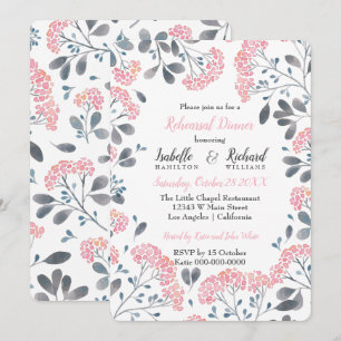 Invitation Dîner de répétition chic floral gris rose
