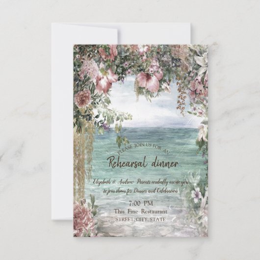 Invitation Dîner de répétition Chic Flowers Océan (Devant)