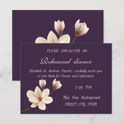 Invitation Dîner De Répétition Chic Magnolia Élégant (Devant / Derrière)