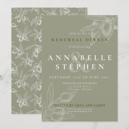 Invitation Dîner de répétition chic méditerranéen (Devant / Derrière)