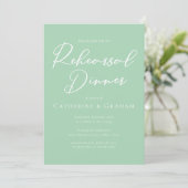 Invitation Dîner de répétition Chic Mint Green White Script (Debout devant)