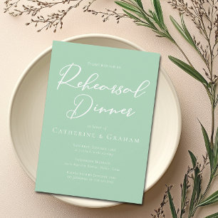 Invitation Dîner de répétition Chic Mint Green White Script