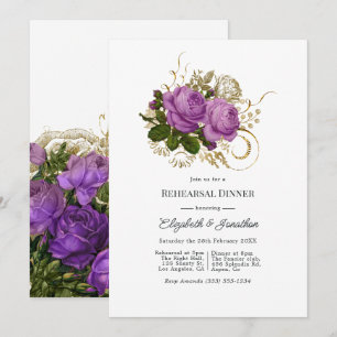 Invitation Dîner de répétition chic vintage or et violet