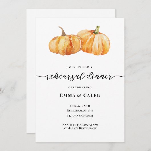 Invitation Dîner de répétition Citrouille d'automne (Devant / Derrière)