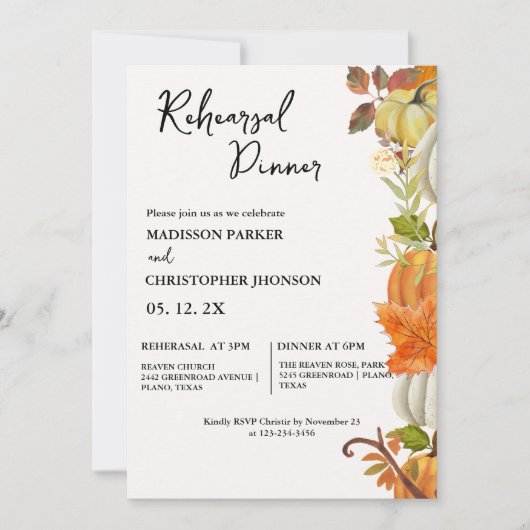 Invitation Dîner de répétition Citrouille d'automne (Devant)