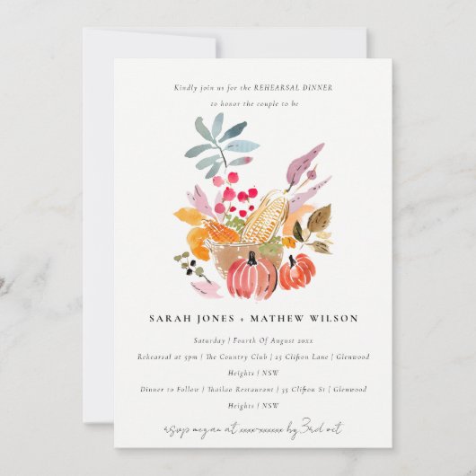 Invitation Dîner de répétition Citrouille de moisson d'automn (Devant)