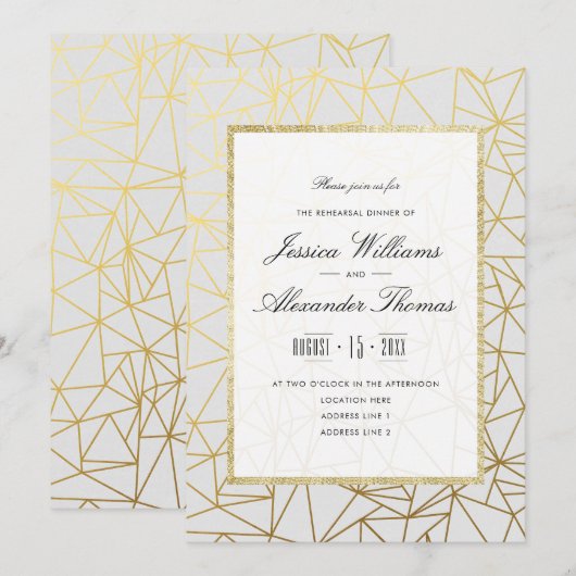 Invitation Dîner de répétition classe or et blanc (Devant / Derrière)
