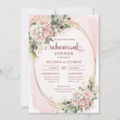 Invitation Dîner de répétition classique boho rose gold eucal (Devant)