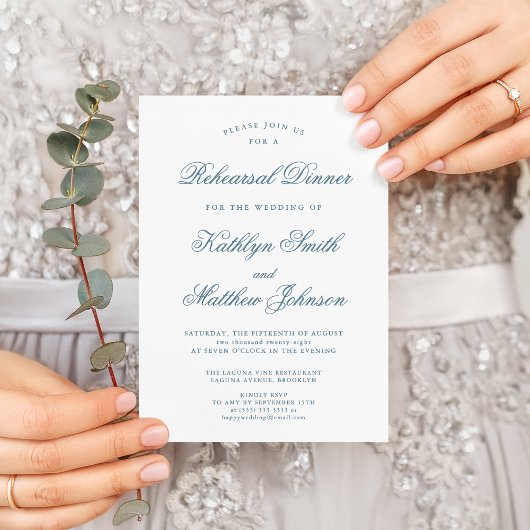 Invitation Dîner de répétition classique Dusty Blue Elegant