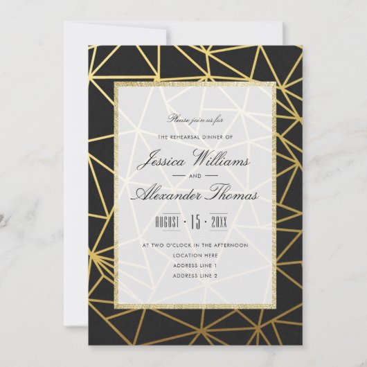 Invitation Dîner de répétition classique en or et noir (Devant)