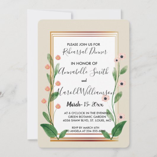 Invitation Dîner de répétition classique et élégant (Devant)