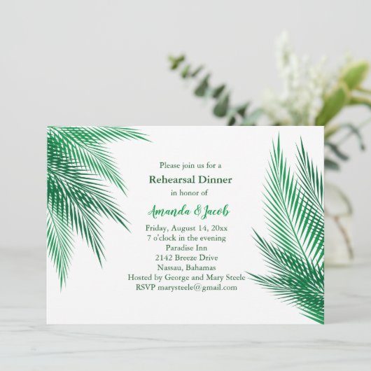Invitation Dîner de répétition classique Feuille Palm Vert (Debout devant)