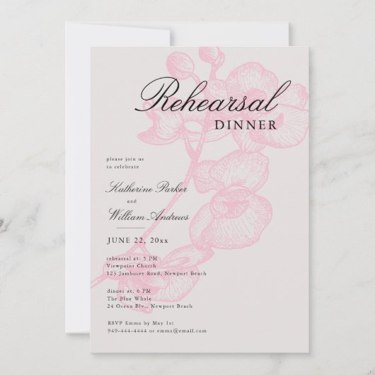 Invitation Dîner de répétition classique moderne avec orchidé (Devant)