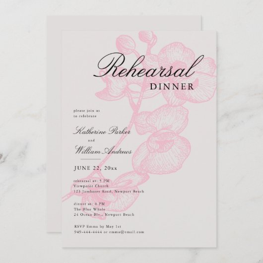 Invitation Dîner de répétition classique moderne avec orchidé (Devant / Derrière)