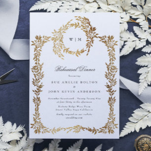 Invitation Dîner de répétition classique Monogram Gold Crest