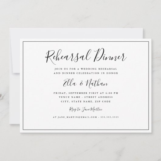 Invitation Dîner de répétition classique noir blanc Mariage (Devant)