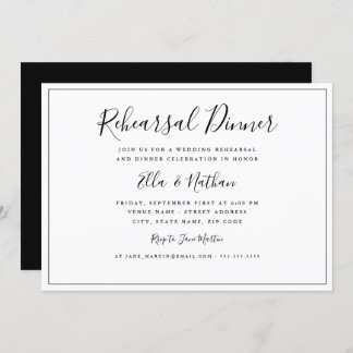 Invitation Dîner de répétition classique noir blanc Mariage