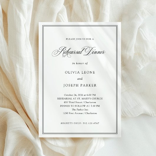 Invitation Dîner de répétition classique noir et blanc