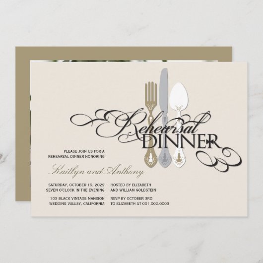 Invitation Dîner de répétition Classique Scrolls 2 Mariage In (Devant / Derrière)