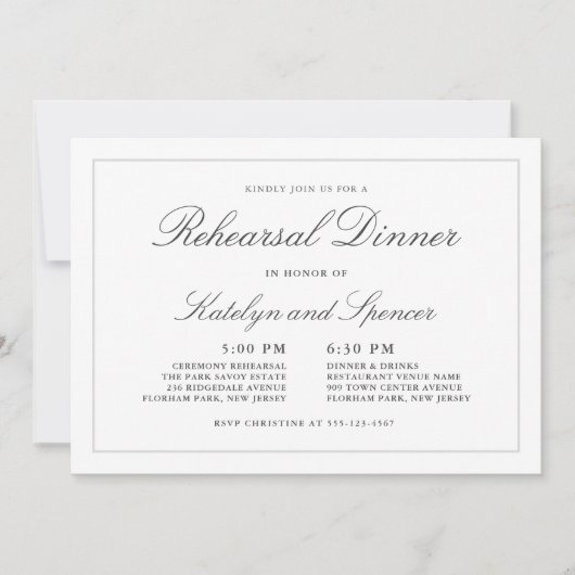 Invitation Dîner de répétition classique simple Élégance Mari (Devant)