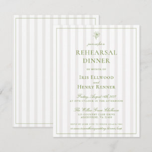 Invitation Dîner de répétition classique vert sauge et beige
