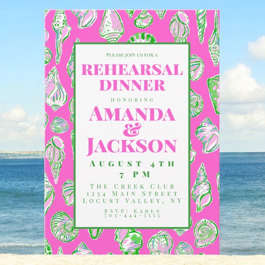 Invitation Dîner de répétition Coastal Rose Seashell Invitati