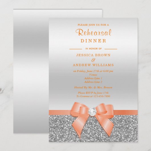 Invitation Dîner de répétition Cora Bow romantique, paillette (Devant / Derrière)